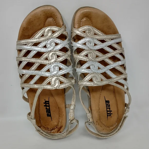 Earth Razzle Gold Strappy Leather Comfort Sandals Women's Size 6 - Picture 3 of 12